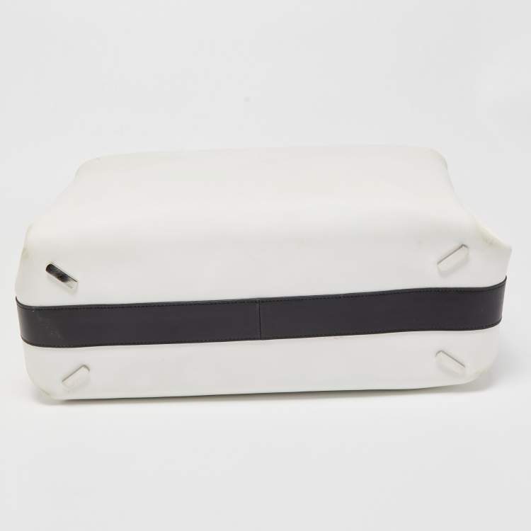 Pre Owned Balenciaga White/Black Leather Triple Boston Bag