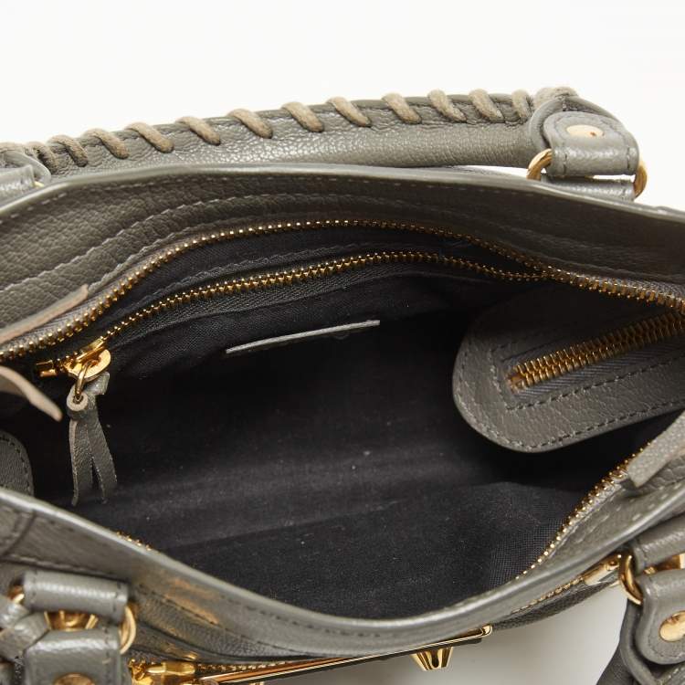 Pre Owned Balenciaga Grey Leather Mini Classic Metallic Edge City Bag