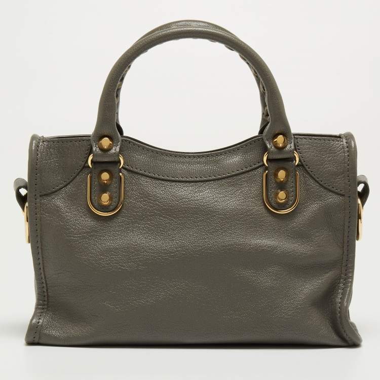 Pre Owned Balenciaga Grey Leather Mini Classic Metallic Edge City Bag