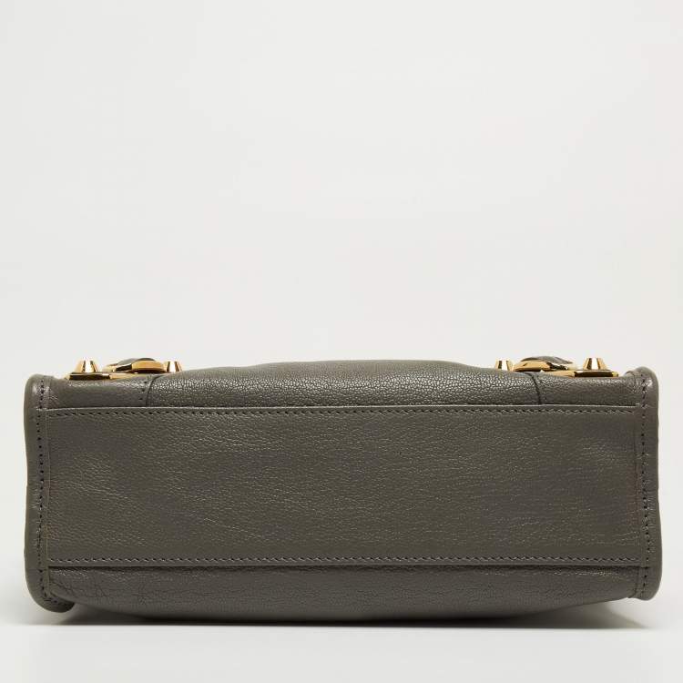 Pre Owned Balenciaga Grey Leather Mini Classic Metallic Edge City Bag