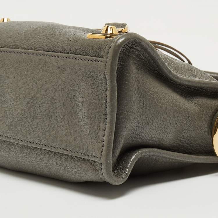 Pre Owned Balenciaga Grey Leather Mini Classic Metallic Edge City Bag