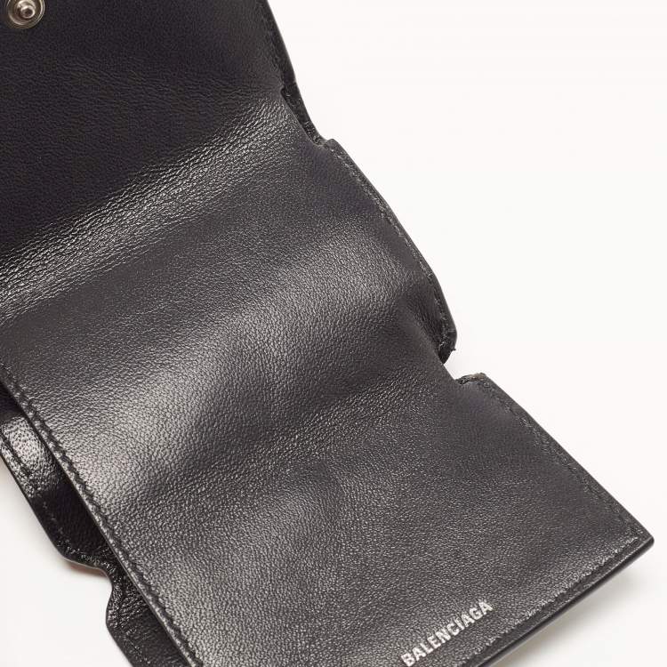 Pre Owned Balenciaga Black Croc Embossed Shiny Leather Mini BB Wallet