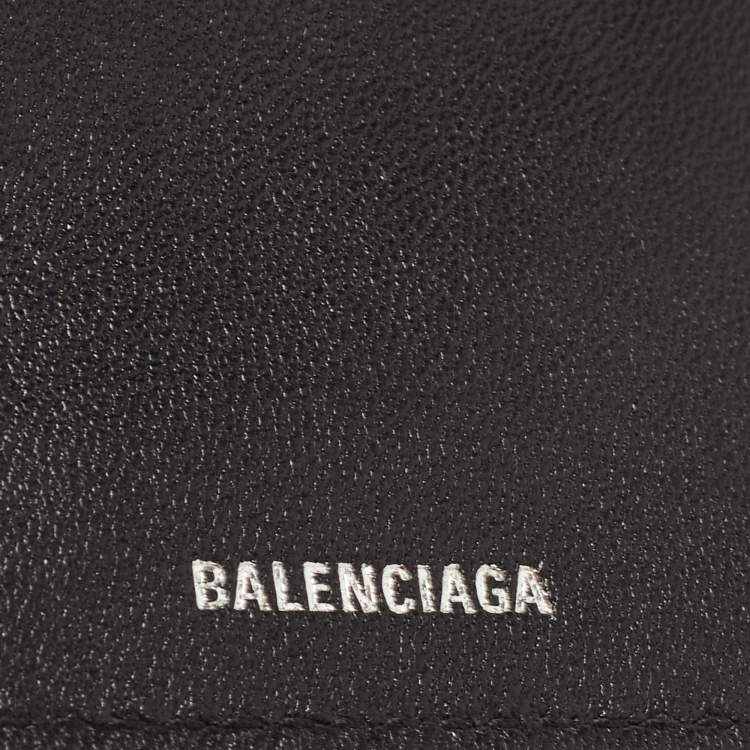 Pre Owned Balenciaga Black Croc Embossed Shiny Leather Mini BB Wallet