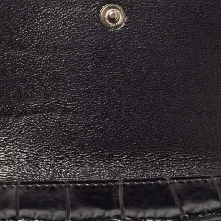 Pre Owned Balenciaga Black Croc Embossed Shiny Leather Mini BB Wallet