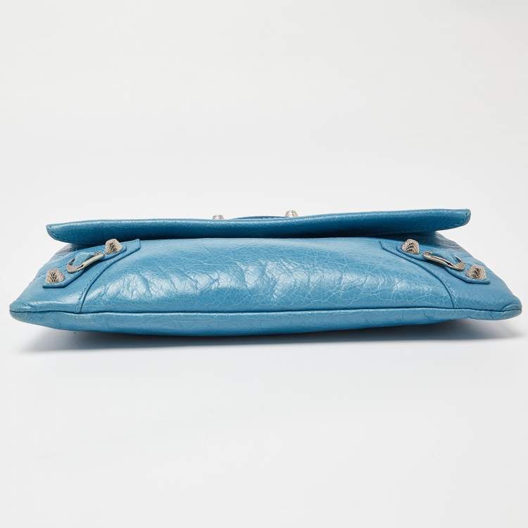 Pre Owned Balenciaga Torquise Leather RH Envelope Clutch