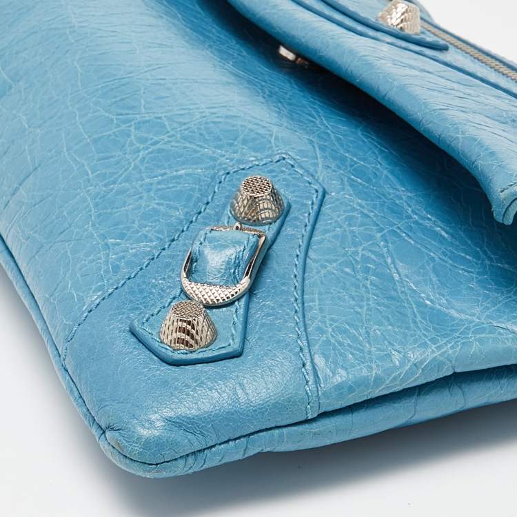 Pre Owned Balenciaga Torquise Leather RH Envelope Clutch