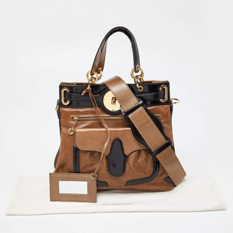 Pre Owned Balenciaga Brown/Black Leather Lune Tote