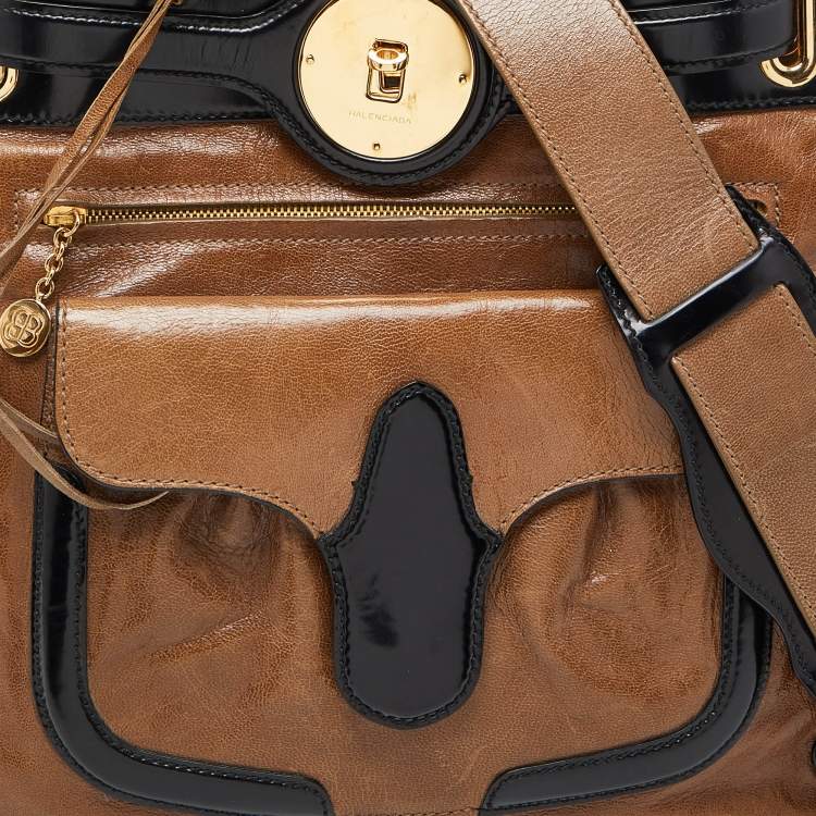 Pre Owned Balenciaga Brown/Black Leather Lune Tote