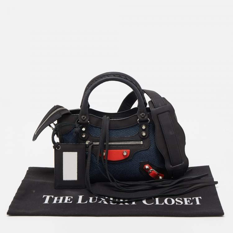 Pre Owned Balenciaga Tricolor Mesh Fabric and Nubuck Mini Classic City Bag