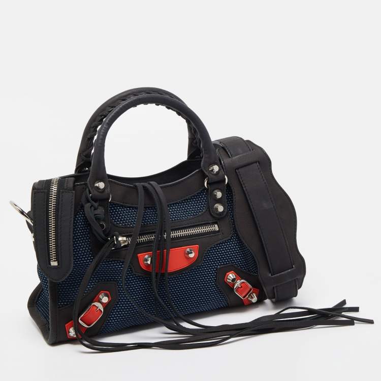 Pre Owned Balenciaga Tricolor Mesh Fabric and Nubuck Mini Classic City Bag