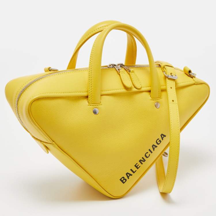 Pre Owned Balenciaga Yellow Leather Triangle Duffle Bag