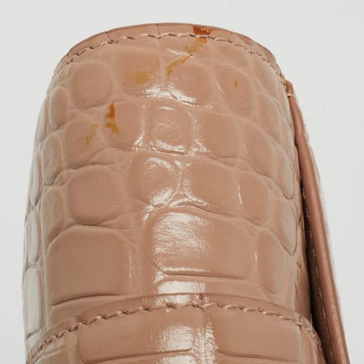 Pre Owned Balenciaga Old Rose Croc Embossed Leather Hourglass Wallet on Chain