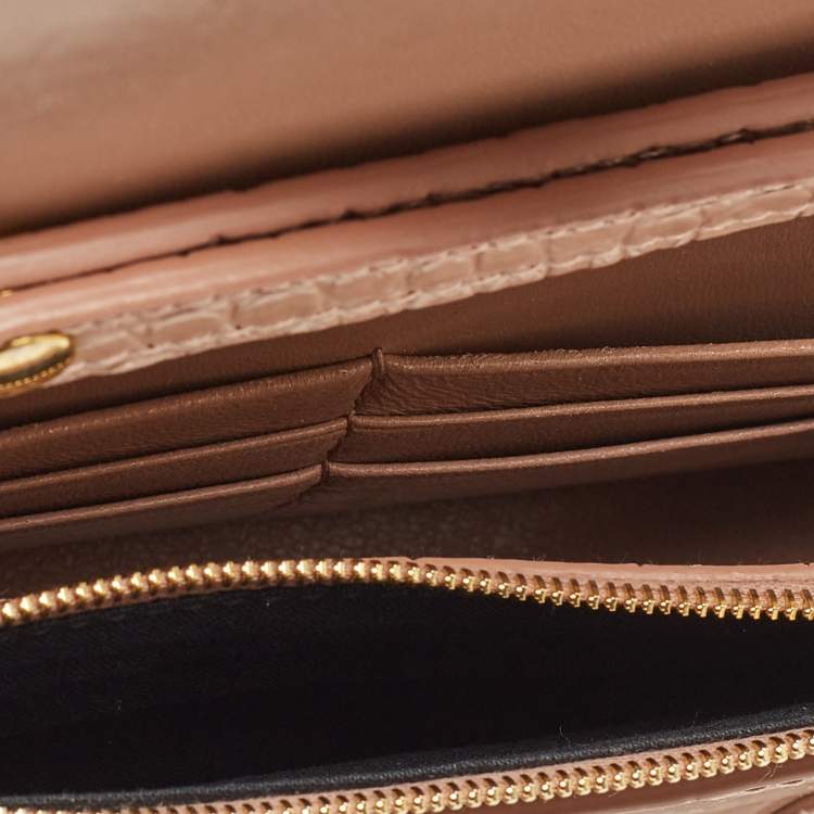 Pre Owned Balenciaga Old Rose Croc Embossed Leather Hourglass Wallet on Chain