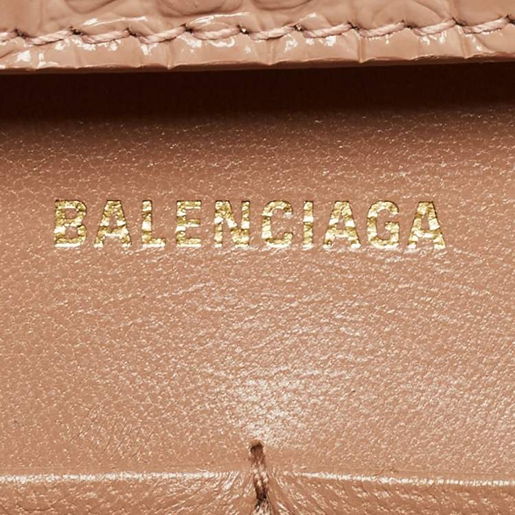 Pre Owned Balenciaga Old Rose Croc Embossed Leather Hourglass Wallet on Chain