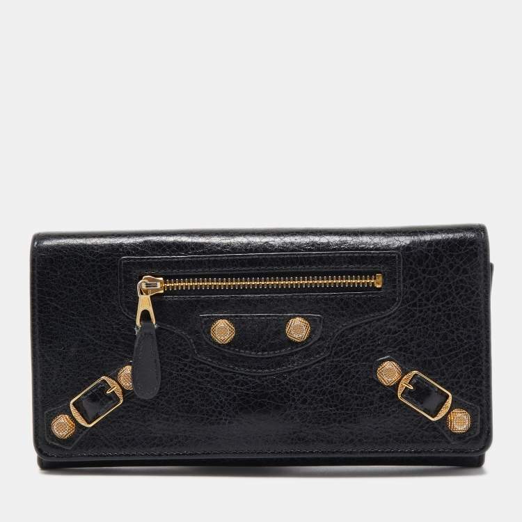 Pre Owned Balenciaga Black Leather City Flap Continental Wallet