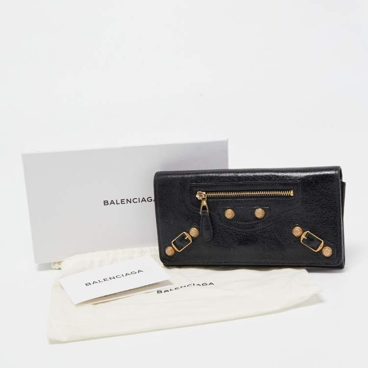 Pre Owned Balenciaga Black Leather City Flap Continental Wallet