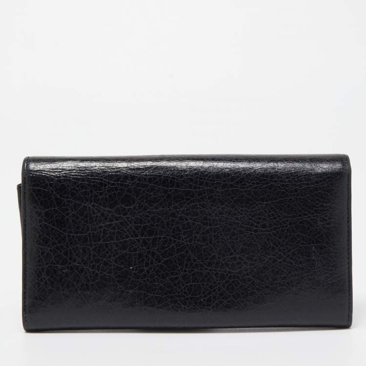 Pre Owned Balenciaga Black Leather City Flap Continental Wallet