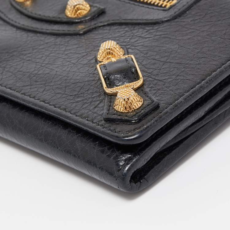 Pre Owned Balenciaga Black Leather City Flap Continental Wallet