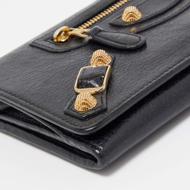Pre Owned Balenciaga Black Leather City Flap Continental Wallet