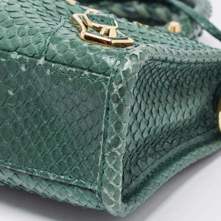 Pre Owned Balenciaga Green Python Nano Classic City Bag