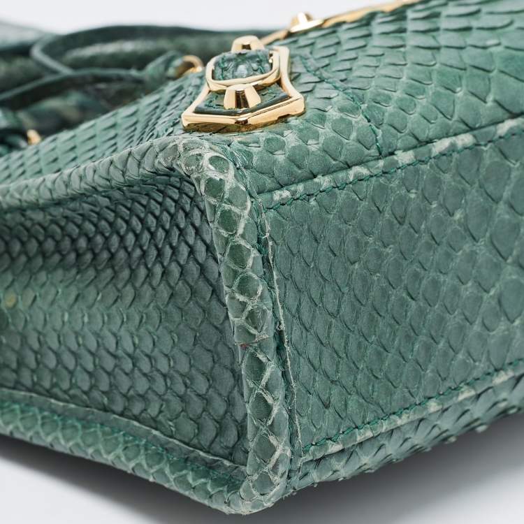 Pre Owned Balenciaga Green Python Nano Classic City Bag