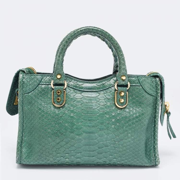 Pre Owned Balenciaga Green Python Nano Classic City Bag