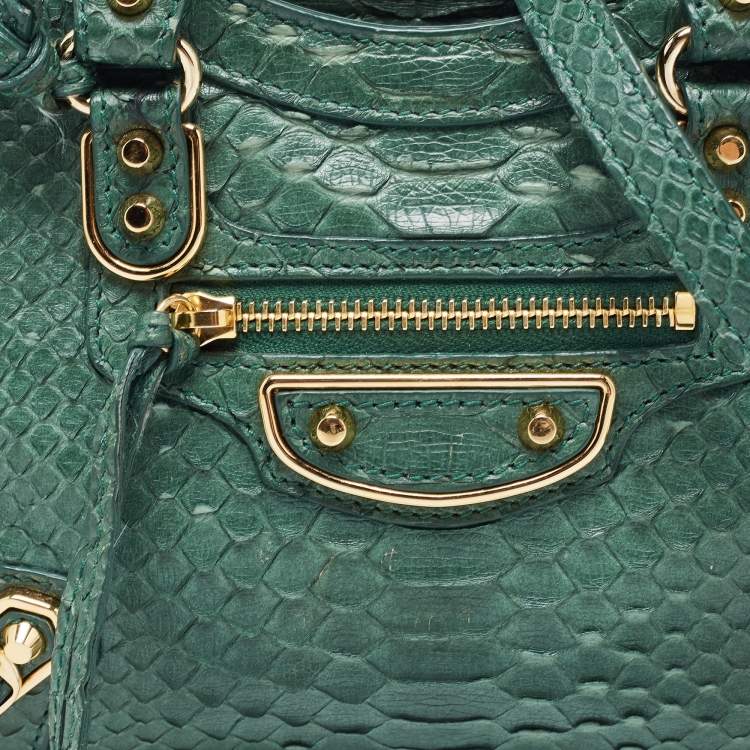 Pre Owned Balenciaga Green Python Nano Classic City Bag