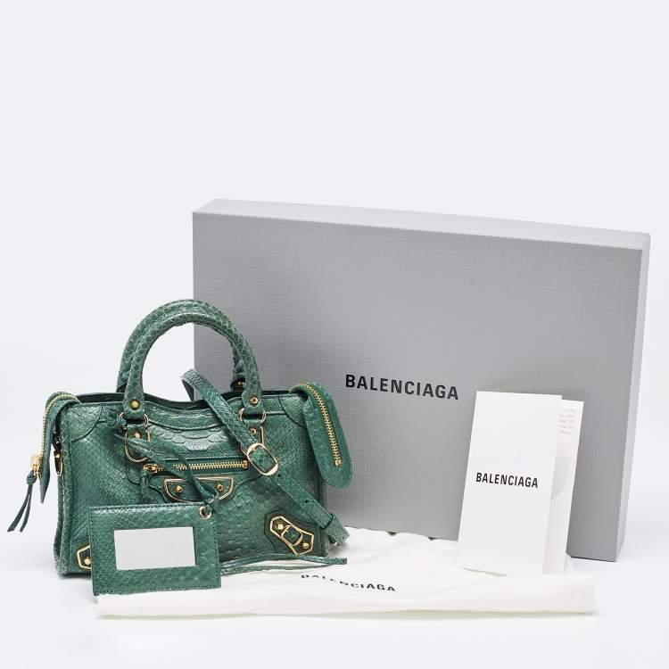 Pre Owned Balenciaga Green Python Nano Classic City Bag