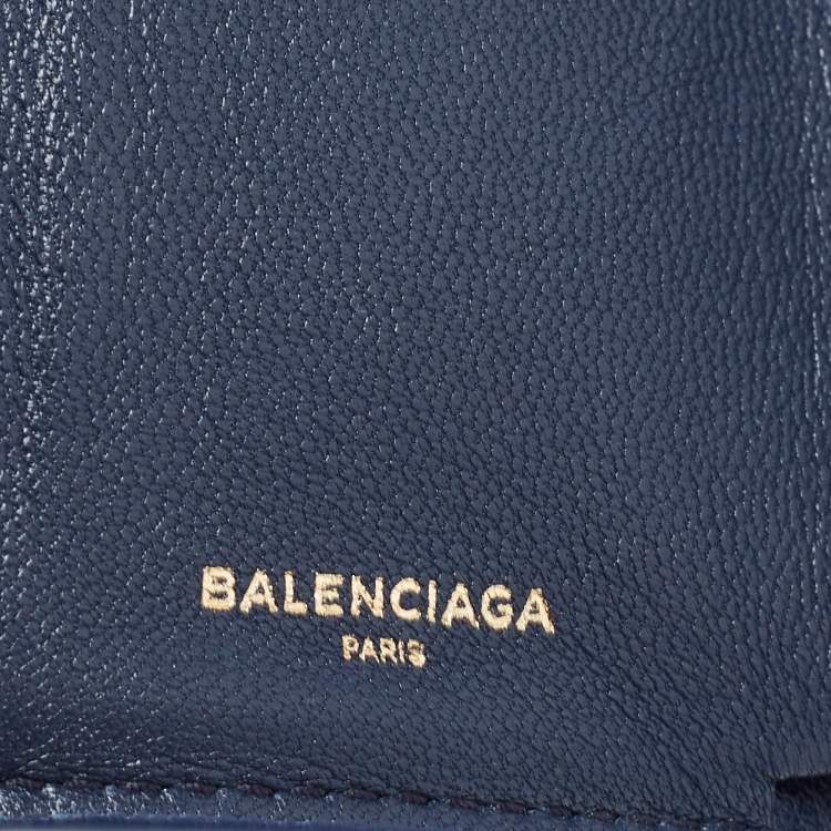 Pre Owned Balenciaga Blue Leather Mini Trifold Wallet