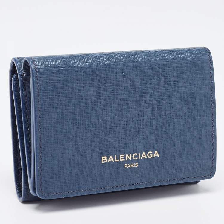 Pre Owned Balenciaga Blue Leather Mini Trifold Wallet