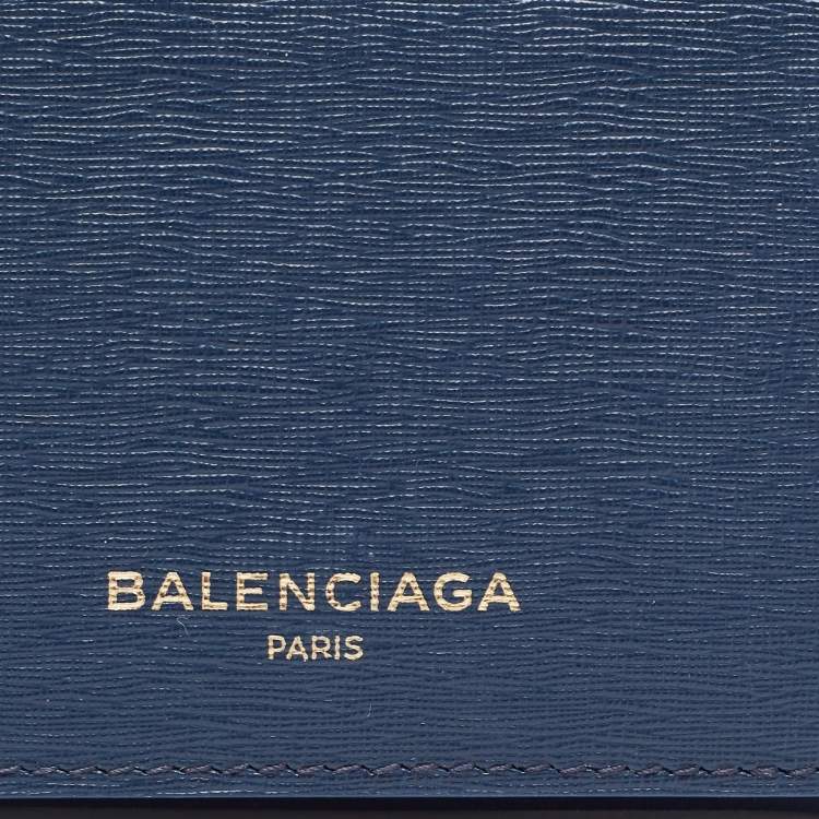 Pre Owned Balenciaga Blue Leather Mini Trifold Wallet