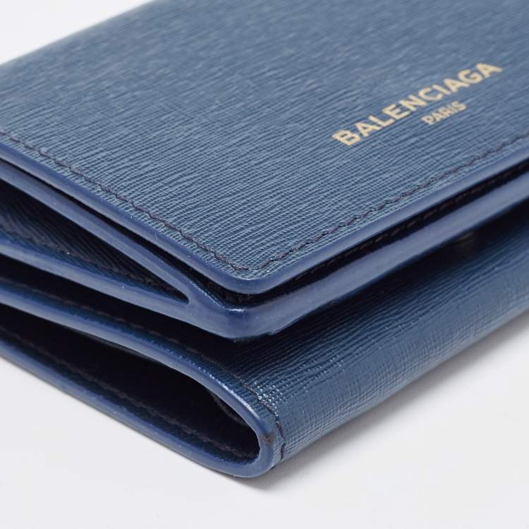 Pre Owned Balenciaga Blue Leather Mini Trifold Wallet