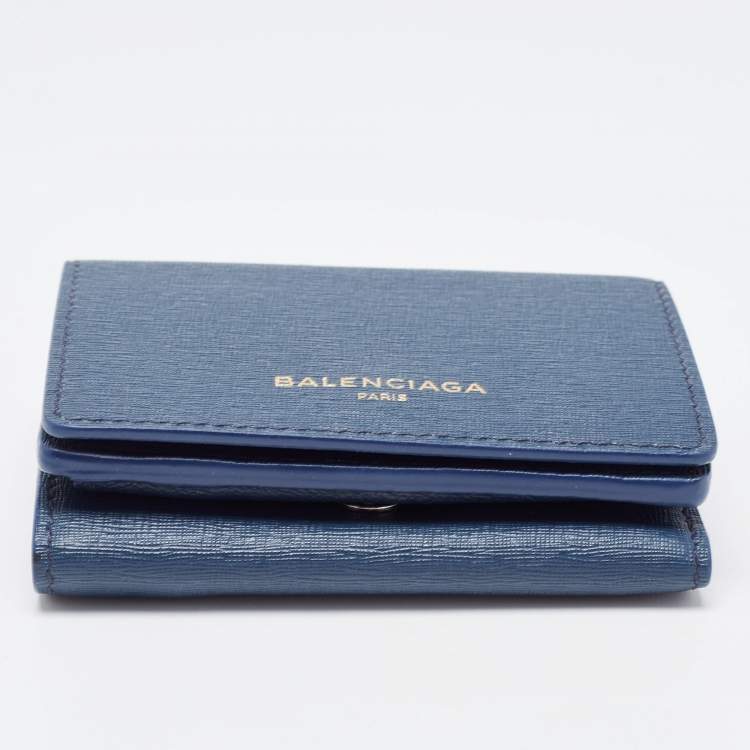 Pre Owned Balenciaga Blue Leather Mini Trifold Wallet