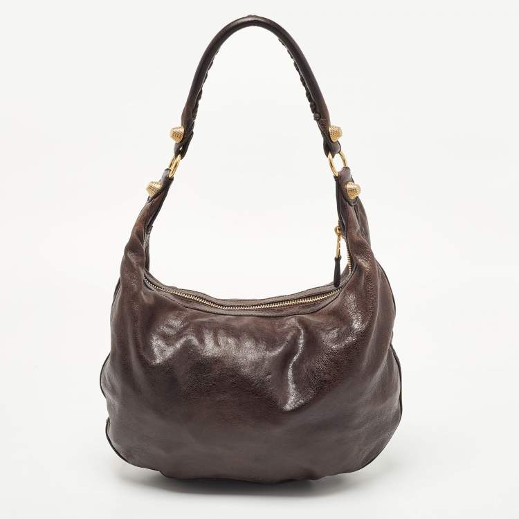 Pre Owned Balenciaga Dark Brown Leather GGH Hobo