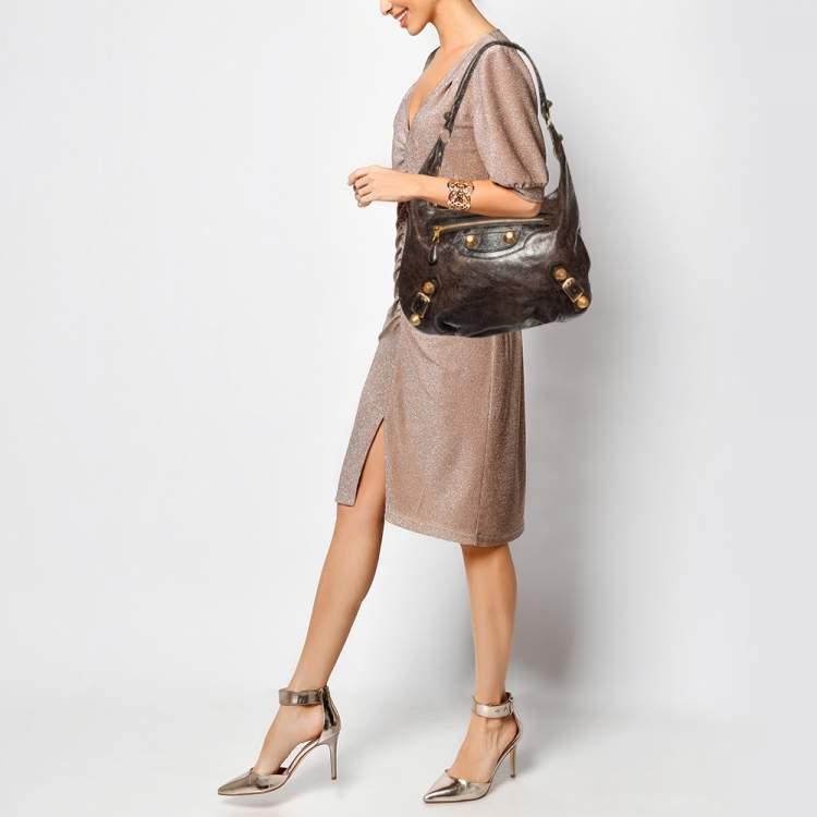 Pre Owned Balenciaga Dark Brown Leather GGH Hobo