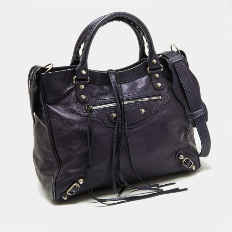 Pre Owned Balenciaga Metallic Blue Leather RH Town Tote