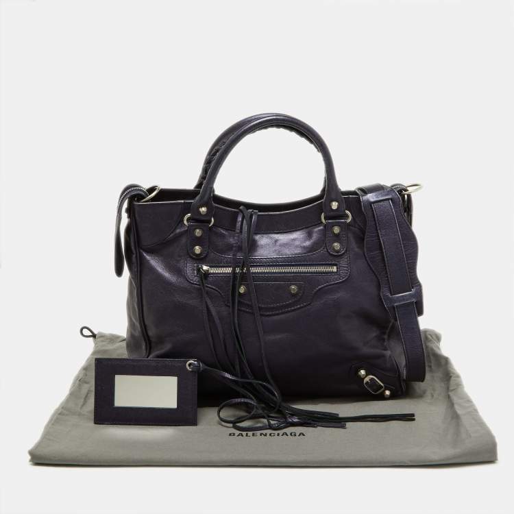 Pre Owned Balenciaga Metallic Blue Leather RH Town Tote
