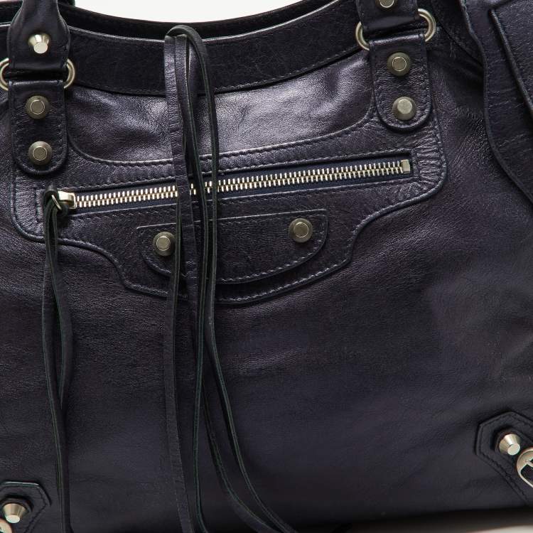 Pre Owned Balenciaga Metallic Blue Leather RH Town Tote