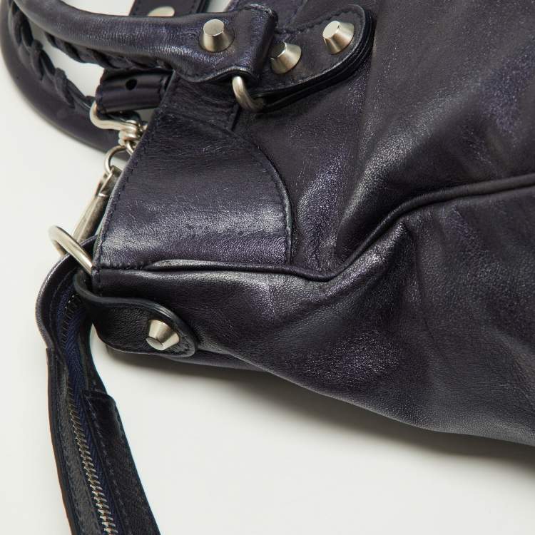 Pre Owned Balenciaga Metallic Blue Leather RH Town Tote