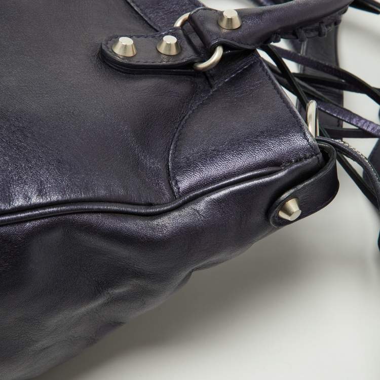 Pre Owned Balenciaga Metallic Blue Leather RH Town Tote