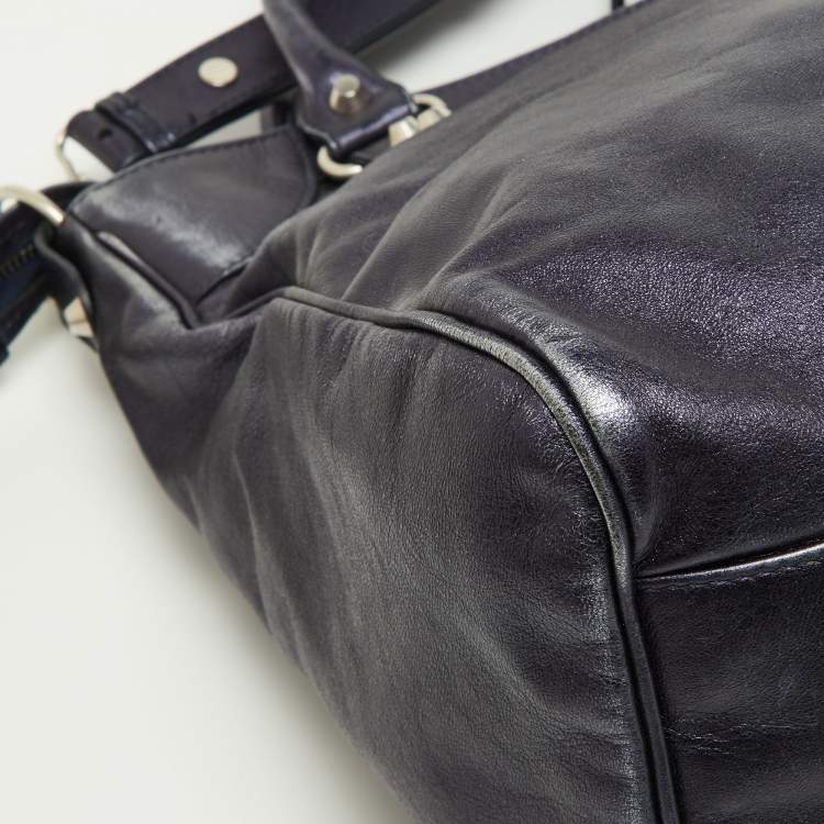 Pre Owned Balenciaga Metallic Blue Leather RH Town Tote
