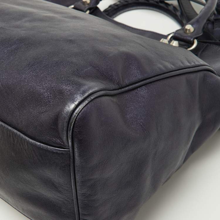 Pre Owned Balenciaga Metallic Blue Leather RH Town Tote