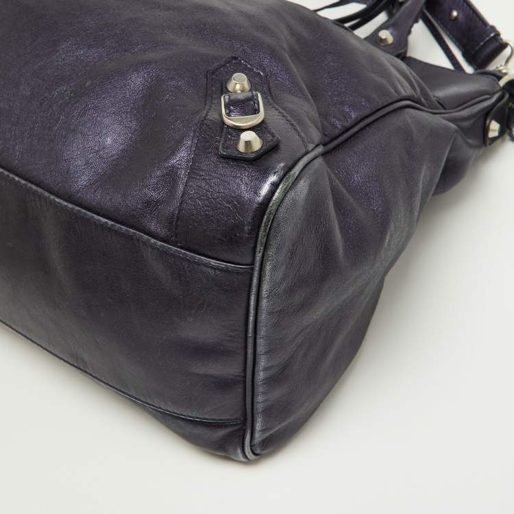 Pre Owned Balenciaga Metallic Blue Leather RH Town Tote