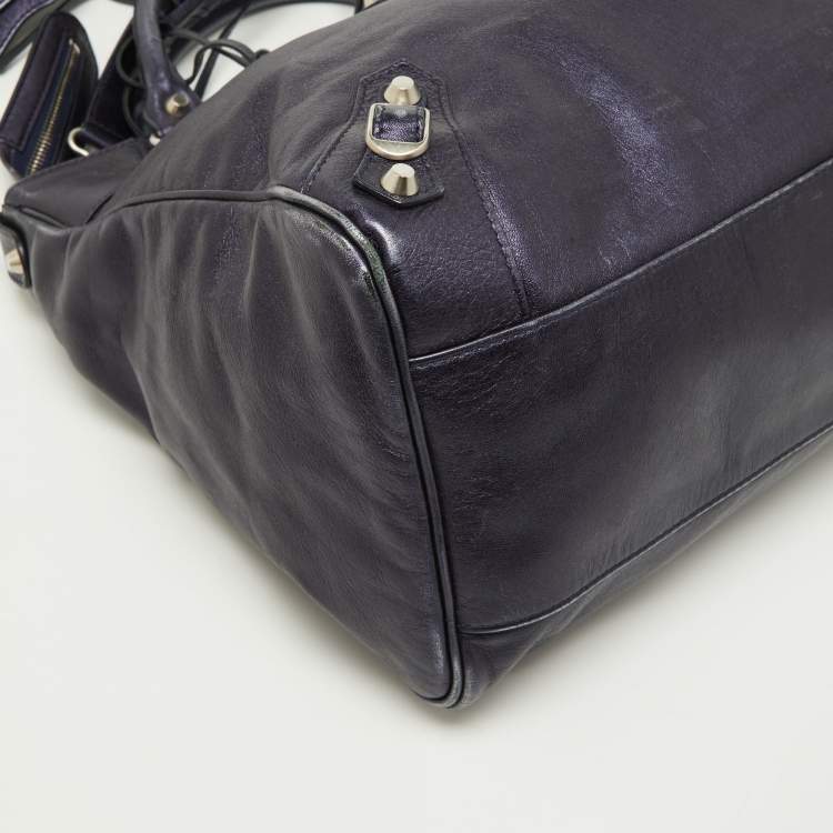 Pre Owned Balenciaga Metallic Blue Leather RH Town Tote