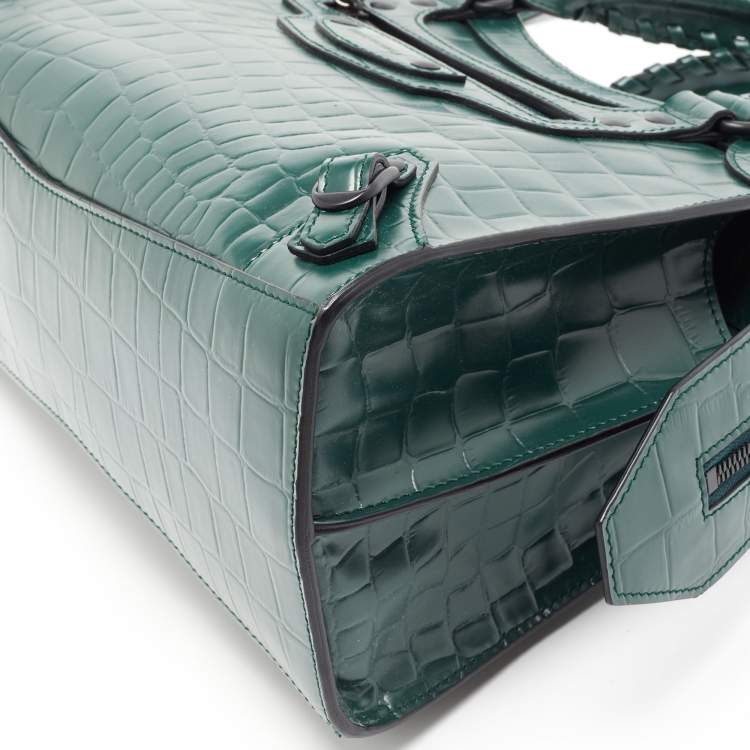 Pre Owned Balenciaga Green Croc Embossed Leather Classic City Bag