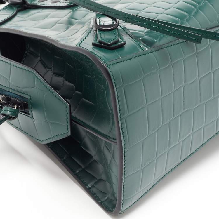 Pre Owned Balenciaga Green Croc Embossed Leather Classic City Bag