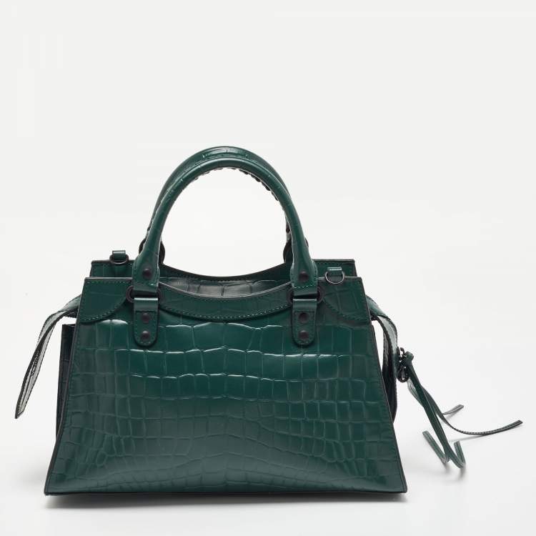 Pre Owned Balenciaga Green Croc Embossed Leather Classic City Bag