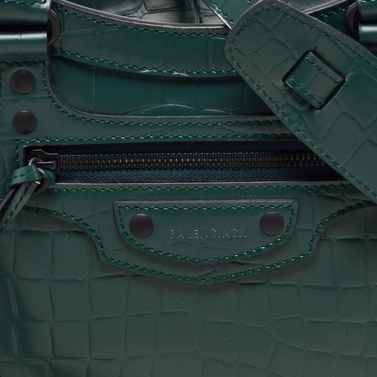 Pre Owned Balenciaga Green Croc Embossed Leather Classic City Bag