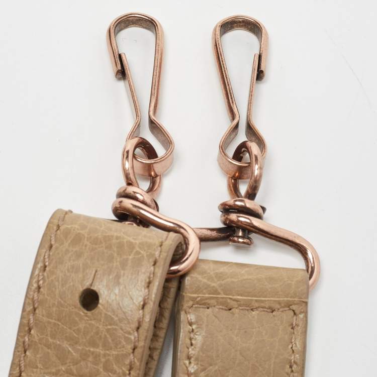 Pre Owned Balenciaga Khaki Beige Leather Mini RGH PomPon Bag