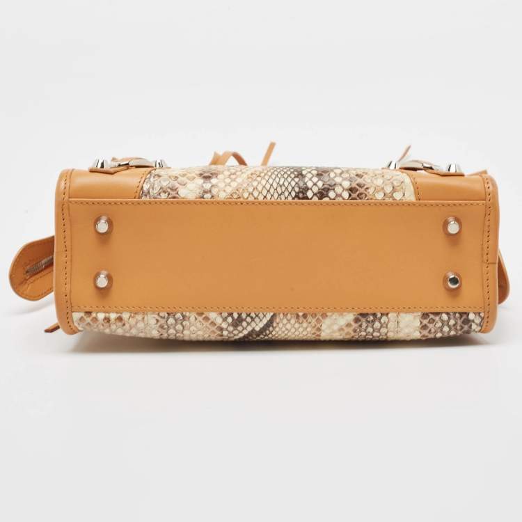 Pre Owned Balenciaga Tan/Beige Leather and Python Mini Classic City Bag